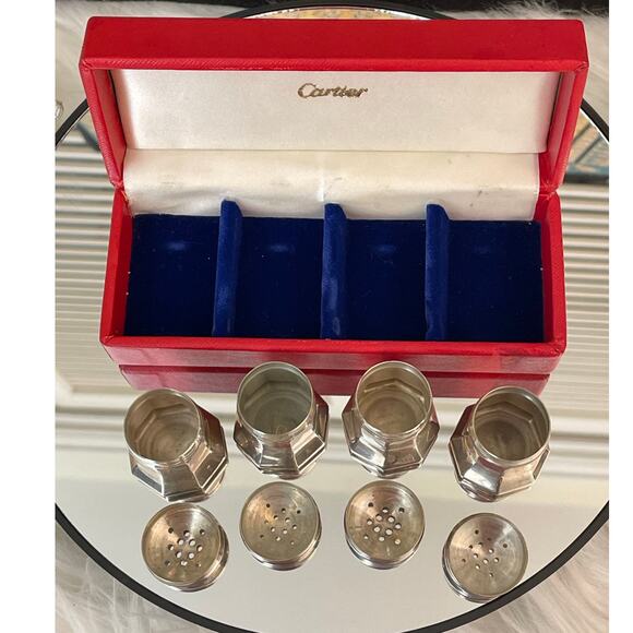 CARTIER Vintage Boxed Sterling Silver Salt & Pepper Shakers Pre-Owned - Picture 2 of 6
